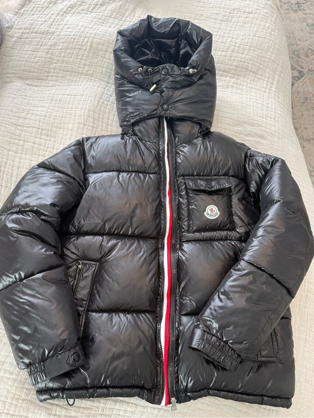 Moncler Black Shiny Quilted Puffer Jacket with Hood NWOT 1133